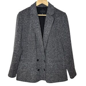 Lucky Brand Double Breasted Blazer Jacket Women's Medium Tweed Black Gray Preppy